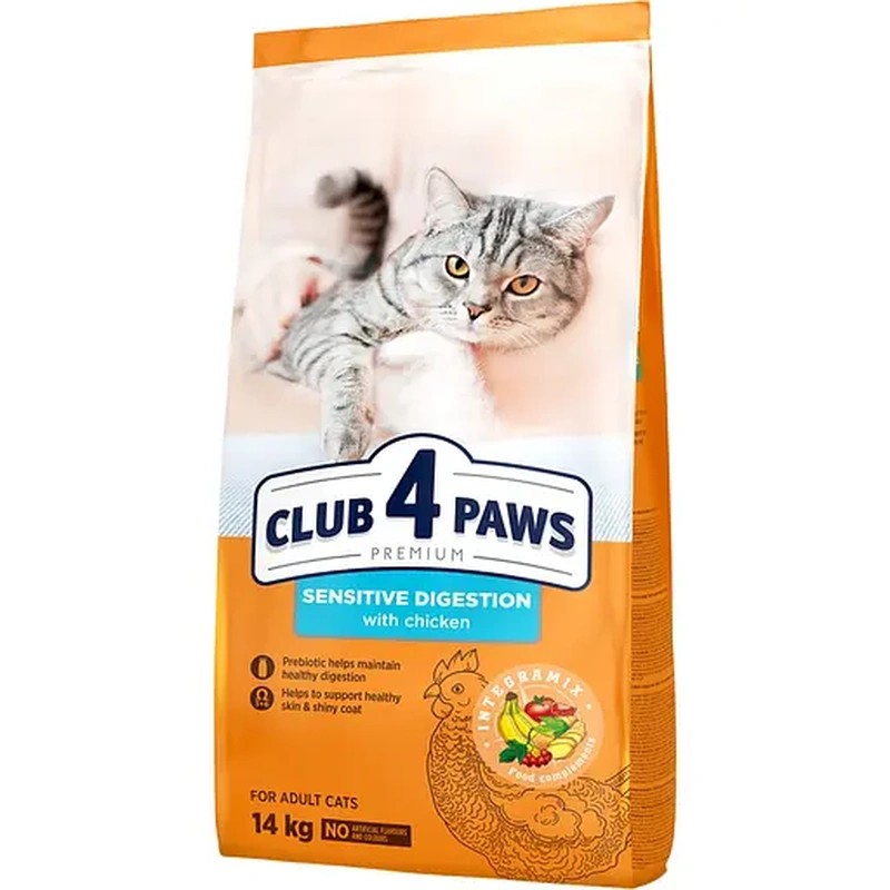 CLUB 4 PAWS Преміум Чутливе травлення. Повнораціонний сухий корм для дорослих котів